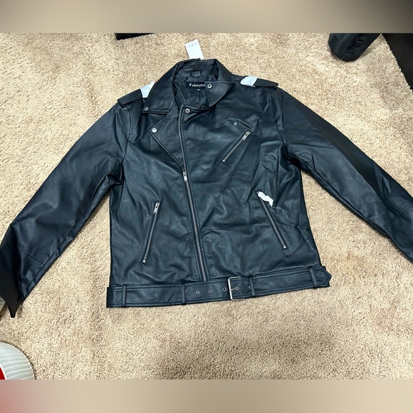 Fahsyee Leather Faux Bomber Jacket Motorcycle Slim Fit Biker Coat XXL NWT